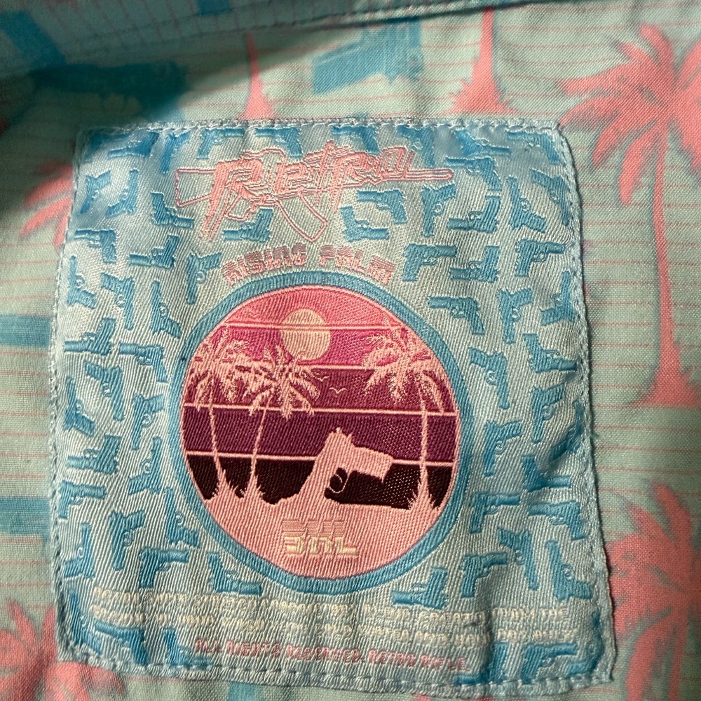 Men's RETRO Rifle AR Tropical Print Shirt - Pink and Blue - Picture 2 of 3